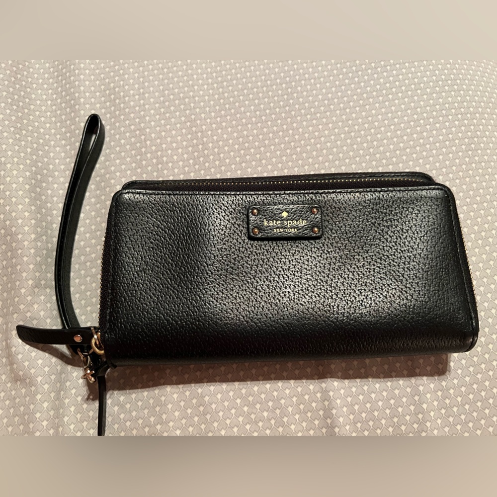 Large Double zipper Compartment Kate Spade Wallet Black Leather Wallet /Wristlet